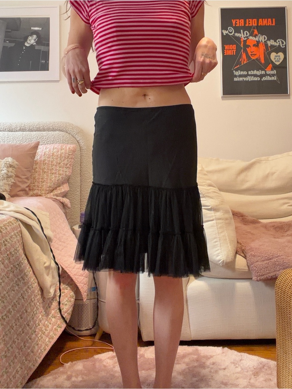 Black Tiered Tulle Midi Skirt